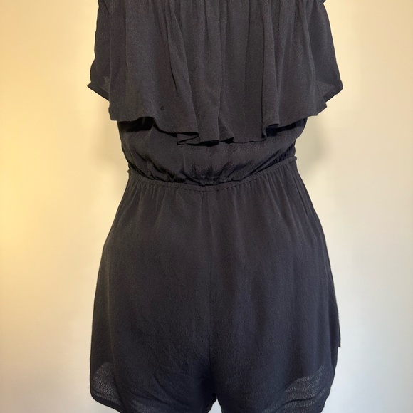 Ruffle Off Shoulder Black Romper - Picture 5 of 7